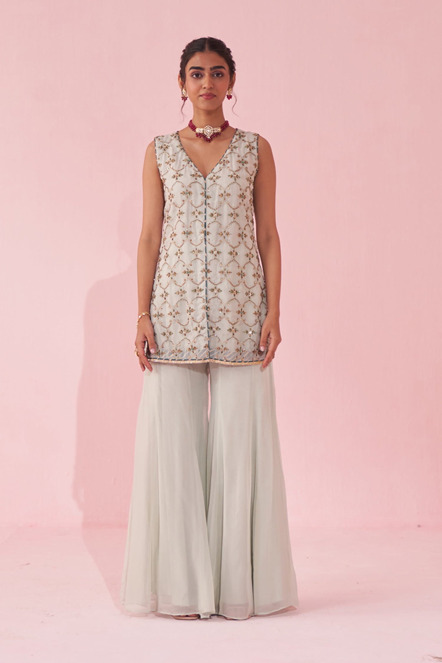 Ghaziya Ice Blue Sharara Set