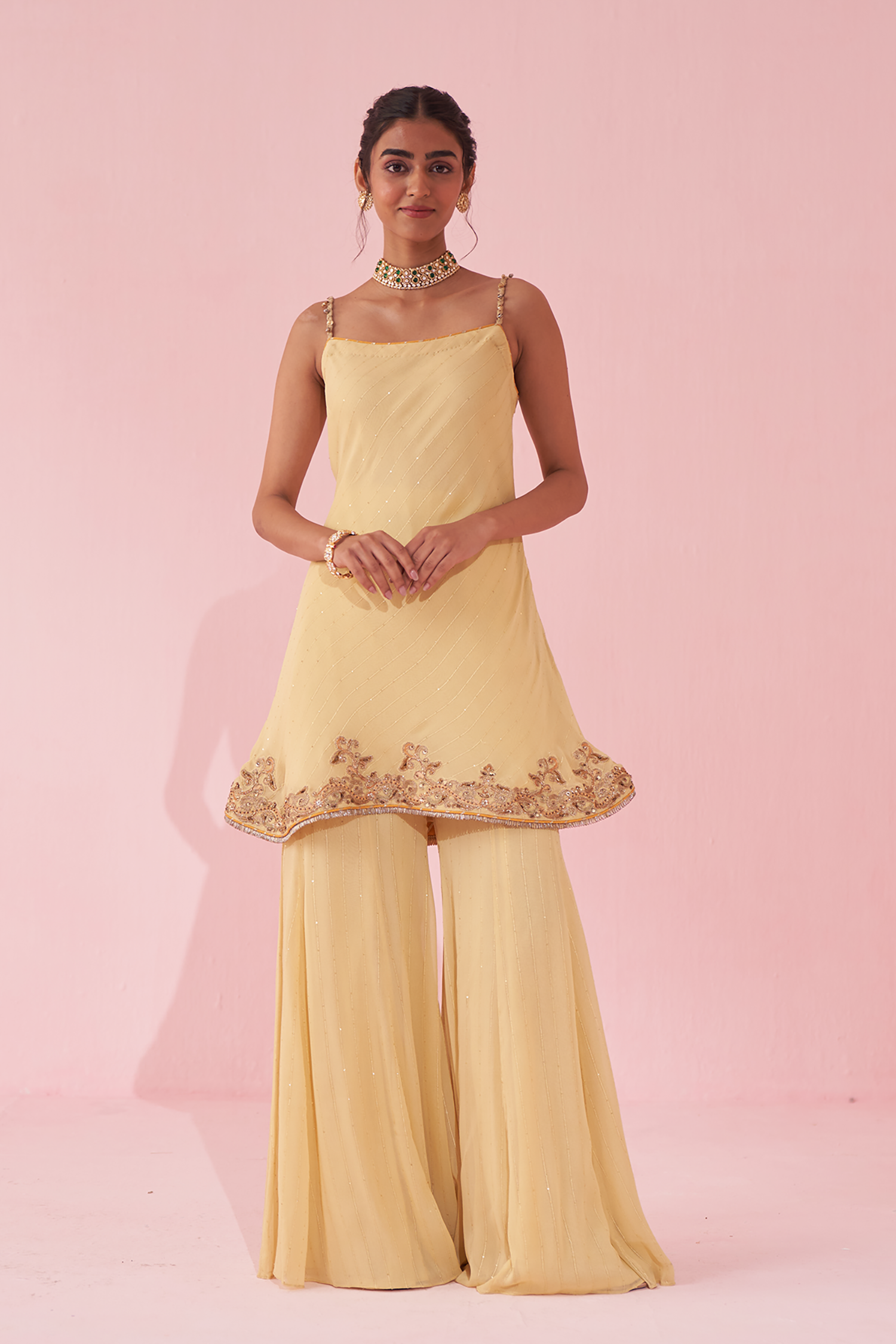 Genda Yellow Sharara Set