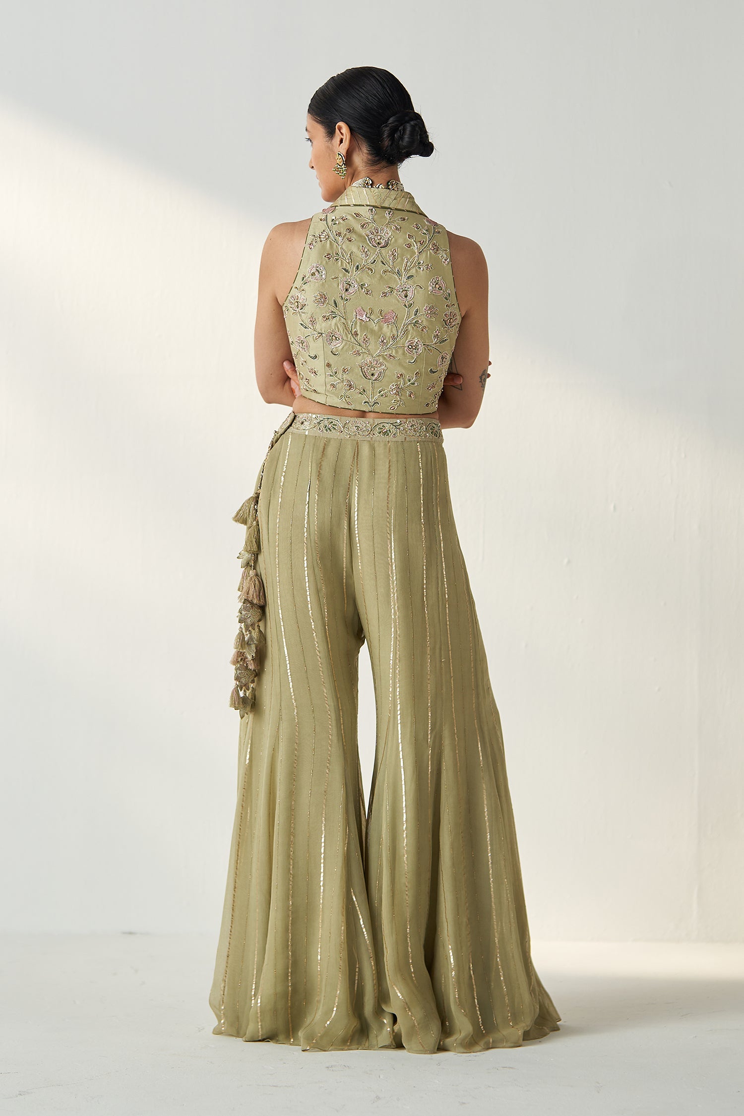 Ridhi Green Gilet Sharara Set