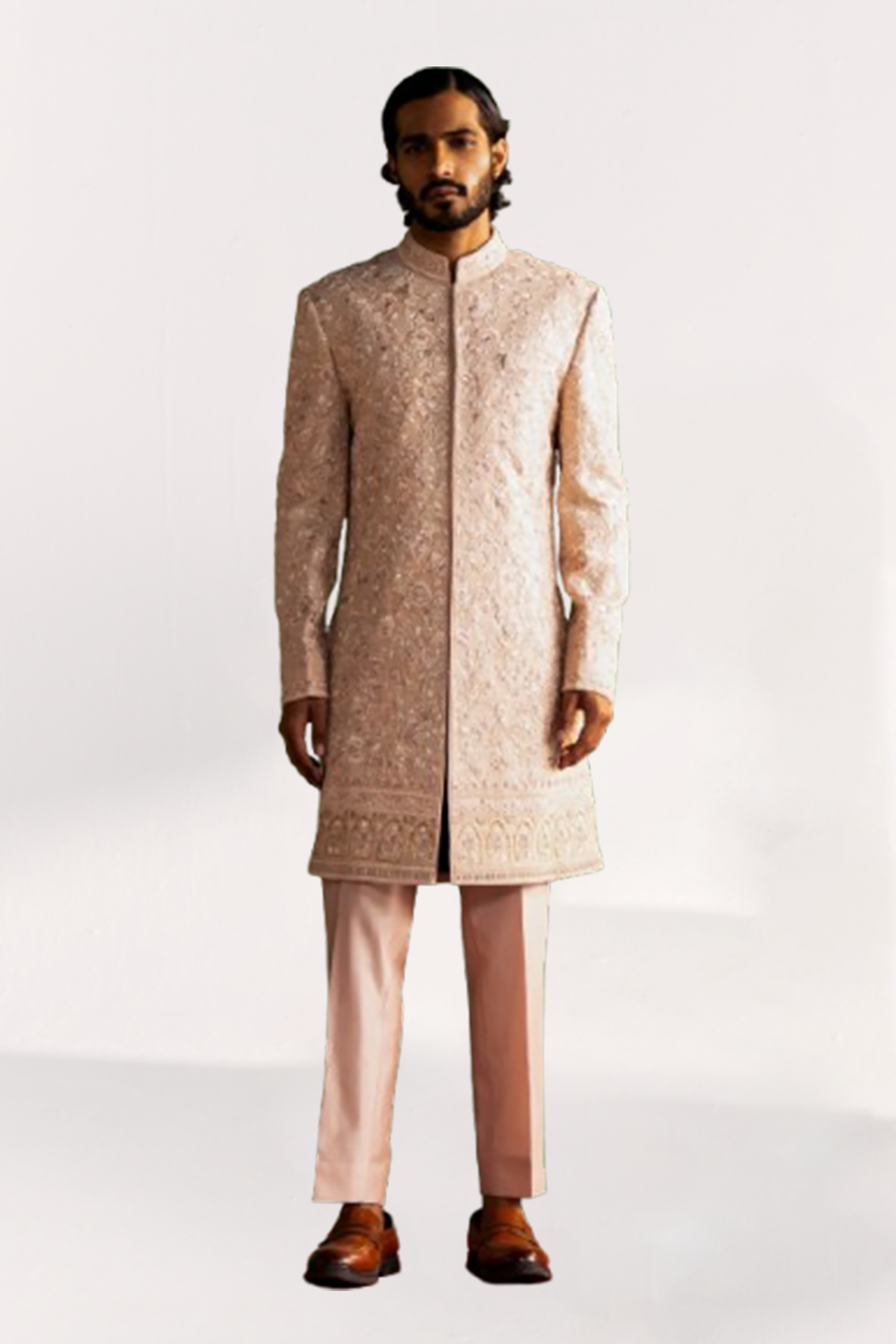 Lakshay Peach Achkan Set