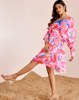Knee-Length Dress with Embellished Neckline and Dolman Sleeves