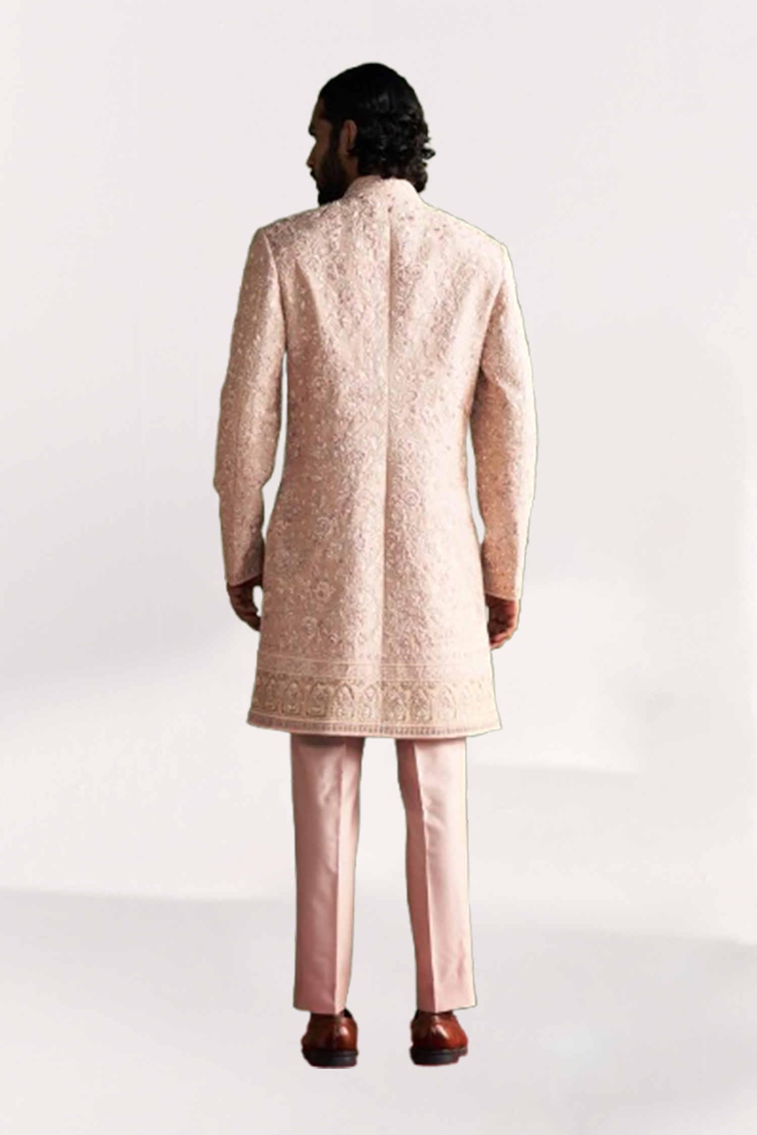 Lakshay Peach Achkan Set