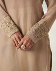Pakhi Fawn Sheer Kurta Pant Set