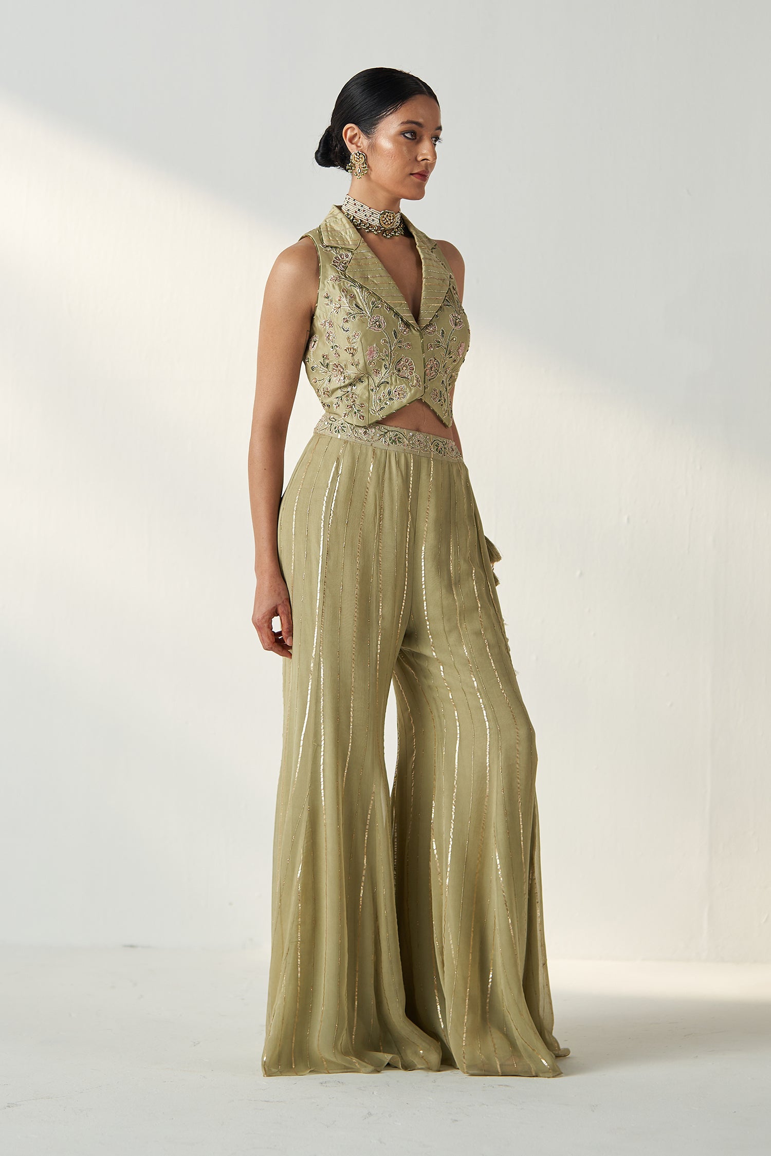 Ridhi Green Gilet Sharara Set