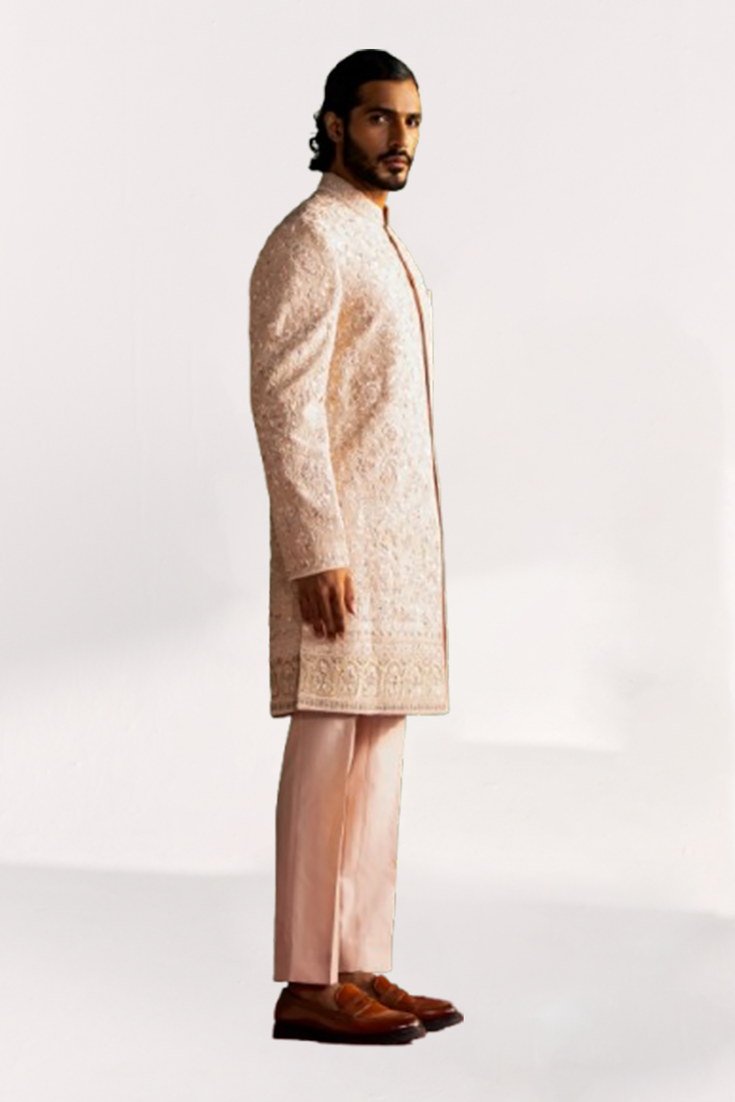 Lakshay Peach Achkan Set