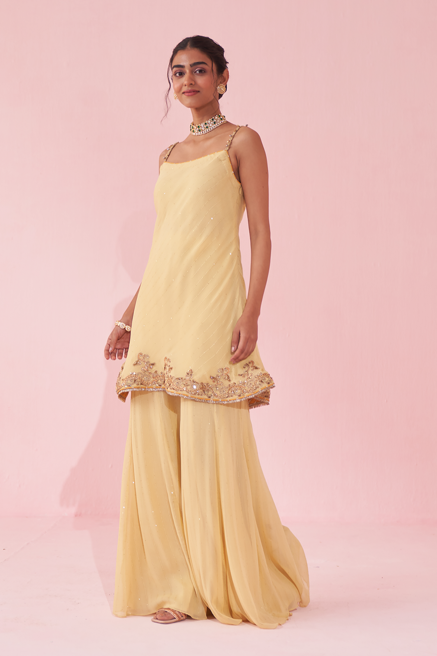 Genda Yellow Sharara Set