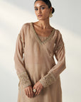 Pakhi Fawn Sheer Kurta Pant Set