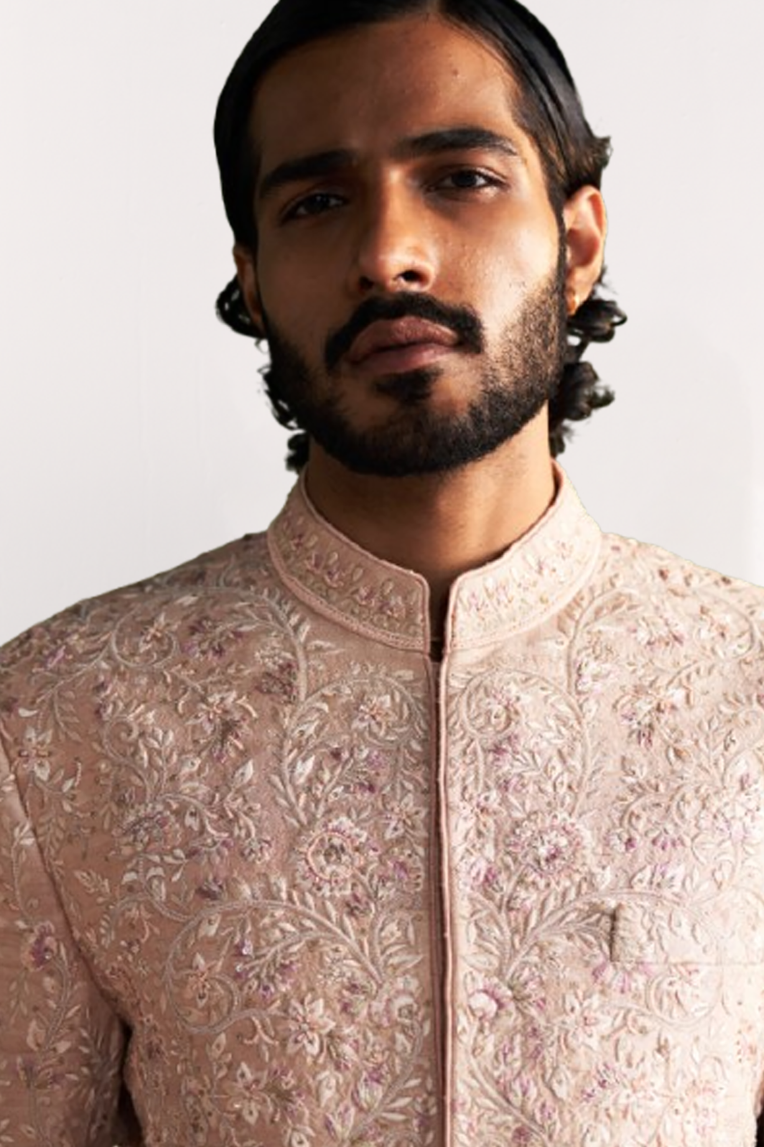 Lakshay Peach Achkan Set