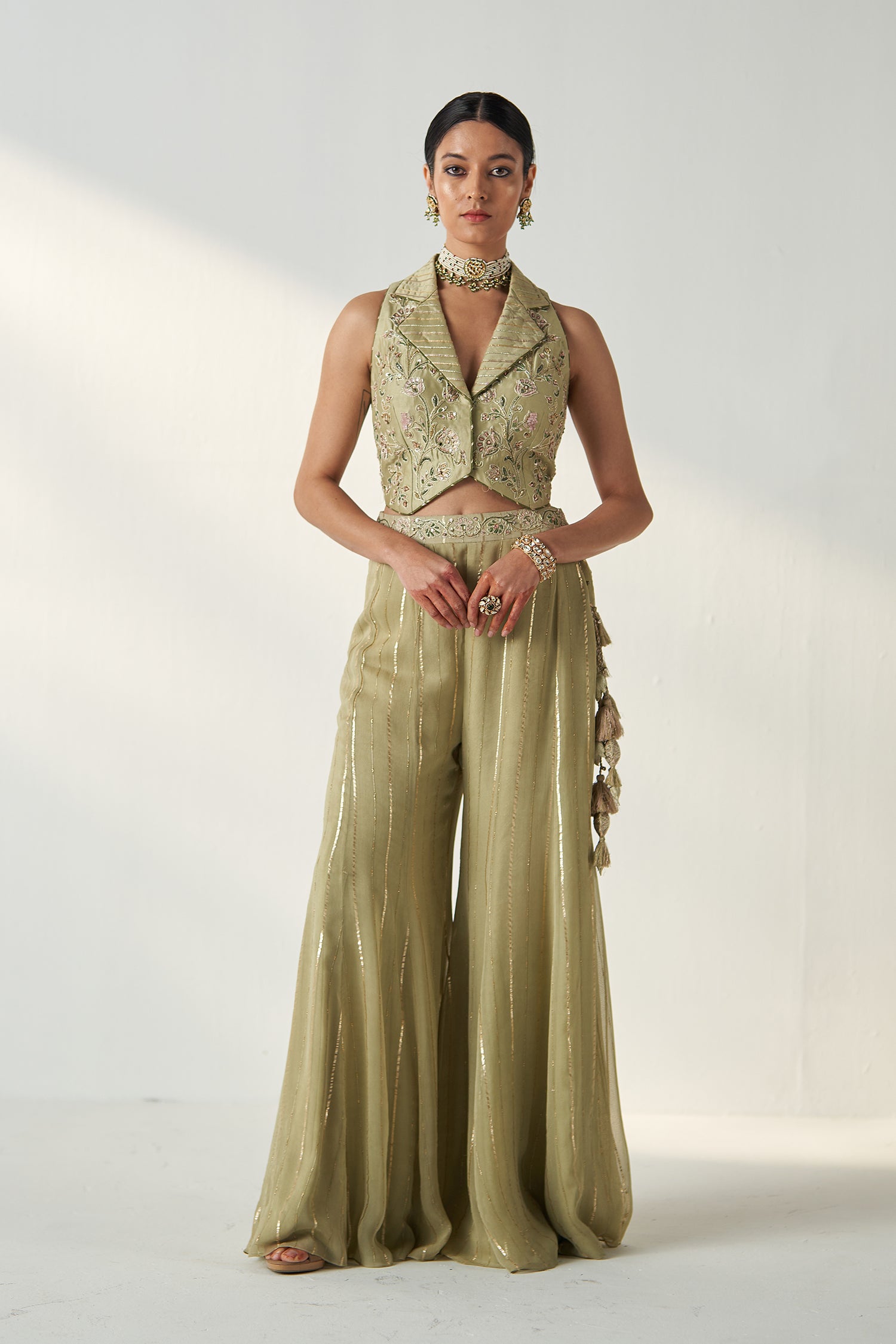 Ridhi Green Gilet Sharara Set
