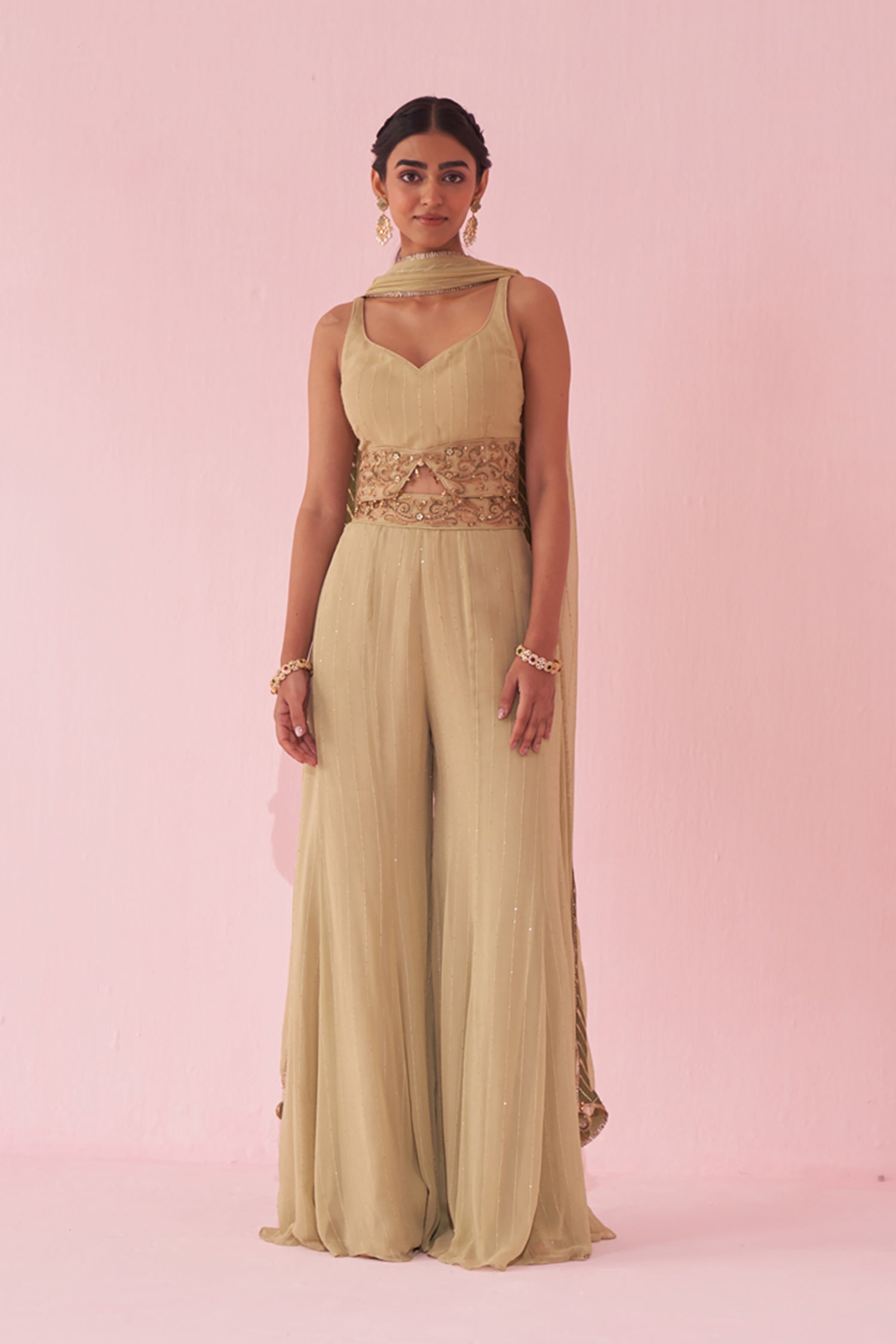 Gul Green Sharara Set