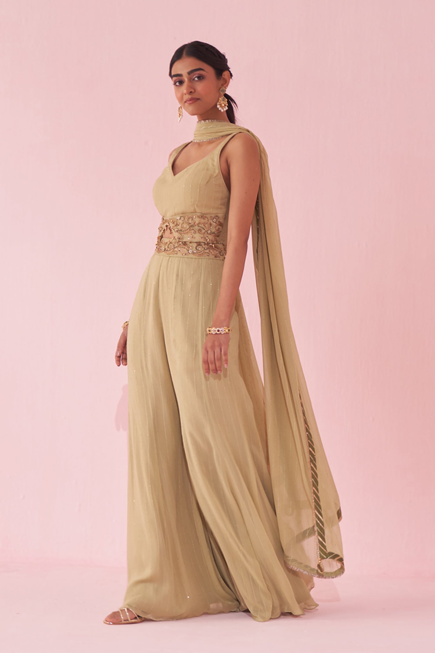 Gul Green Sharara Set