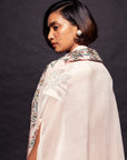 Peachy Pink Ajrakh Embellished Jacket With Cape Dupatta And Dhoti