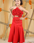 Red Pearl Embellishment Lehenga