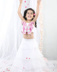 White 3D Butterfly Top with Layered Lehenga