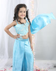 Blue Pearl Embroidered Sea Shell Top with Dhoti