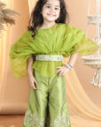 Organza Top with Embroided Pants and Belt Embellished with Stone and Perls
