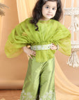 Organza Top with Embroided Pants and Belt Embellished with Stone and Perls