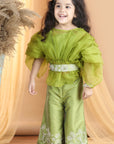 Organza Top with Embroided Pants and Belt Embellished with Stone and Perls