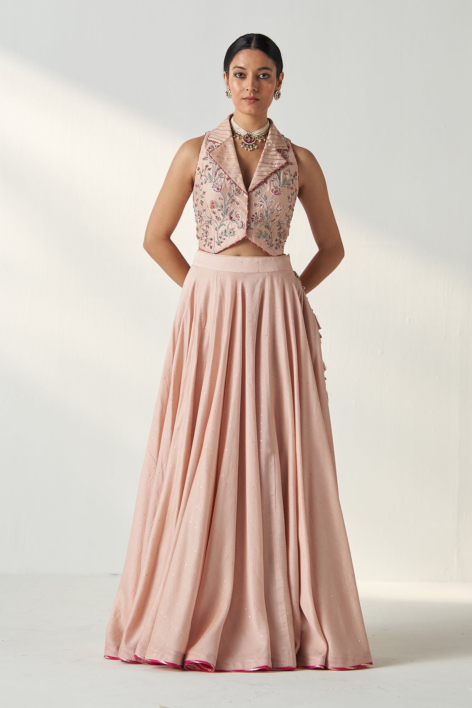 Rajita Blush Pink Gilet Lehenga Set