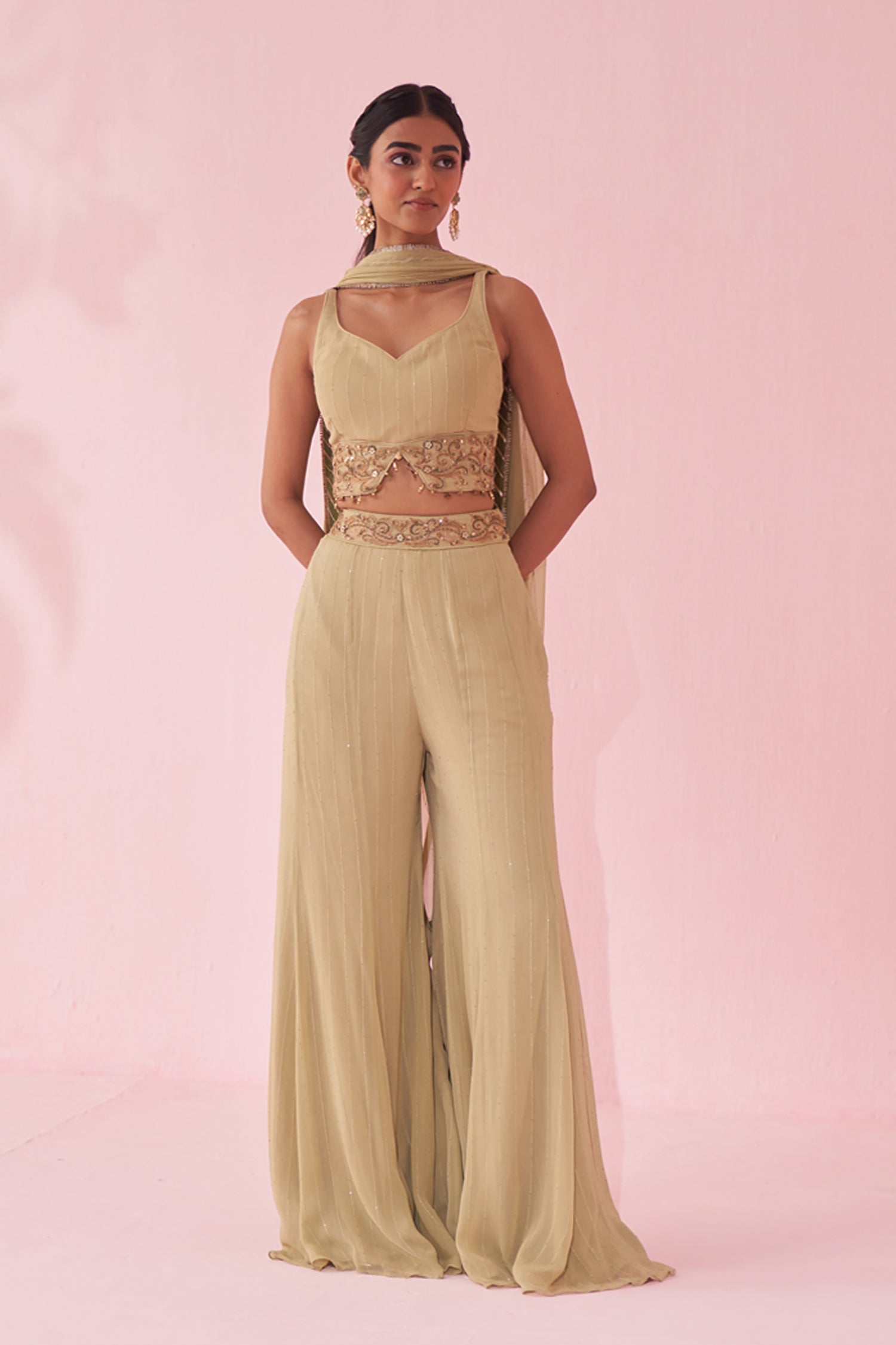 Gul Green Sharara Set