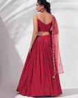 Maroon Zardosi Handwork Crop Top and Pleated Skirt