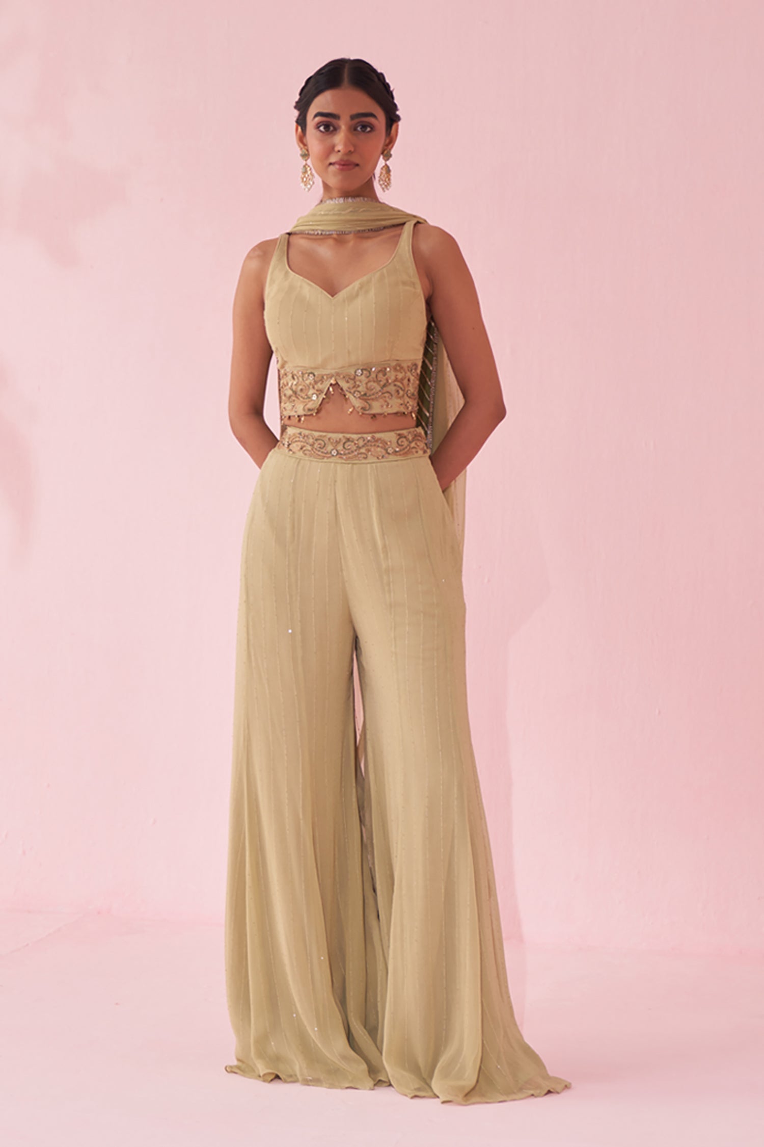 Gul Green Sharara Set