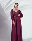 Crop Top and Flared Pants Fusion Set with Sequin Embroidery - Chanderi