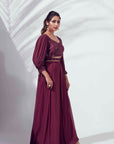 Crop Top and Flared Pants Fusion Set with Sequin Embroidery - Chanderi
