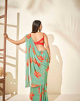 Floral Saree Paired with Red Blouse