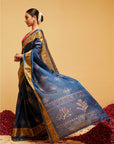 Traditional Blue Patola Silk Saree with Ikat Motifs