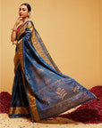 Traditional Blue Patola Silk Saree with Ikat Motifs