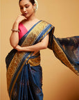 Traditional Blue Patola Silk Saree with Ikat Motifs
