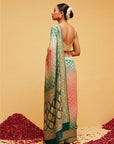 Traditional Green and Pink Bandhani Banarasee Saree in Georgette