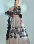 Hand Embroidered Lilac Lehenga with Ruffle Dupatta and Feather Details