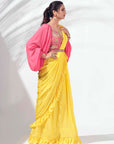 Mint Green Drape Skirt Set with Ruffle Dupatta - Tussar Silk