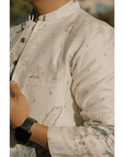 Chanderi Silk Men Kurta Set - Off White