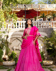 Pink Drape Ruffle Lehenga Set with Hand Embroidered Blouse and Feather Detail