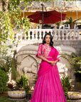 Pink Drape Ruffle Lehenga Set with Hand Embroidered Blouse and Feather Detail