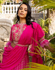 Pink Drape Ruffle Lehenga Set with Hand Embroidered Blouse and Feather Detail