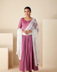 Teal Angrakha Anarkali with Pleated Sleeves and Bandhani Dupatta