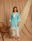Turquoise Self Adorned Co-Ord Set Set Of 2