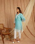 Turquoise Self Adorned Co-Ord Set Set Of 2
