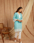 Turquoise Self Adorned Co-Ord Set Set Of 2