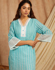 Turquoise Self Adorned Co-Ord Set Set Of 2