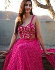 Hot Pink Digital Print Indo Lehenga Set (Set Of 2)