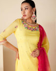 Intricately Sequin Embroidered Ombre Georgette Anarkali Dress in Yellow