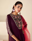 Intricately Sequin Embroidered Green Anarkali with Ombre Pleated Flare - Pink