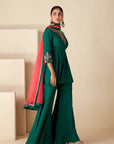 Intricately Hand Embroidered Green and Pink Anarkali Set with Bandhani Dupatta