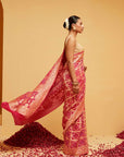 Traditional Pink Georgette Bandhani Banarasee Saree