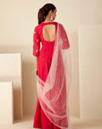 Teal Angrakha Anarkali with Dori Tassels and Banarasee Bandhani Dupatta - Net